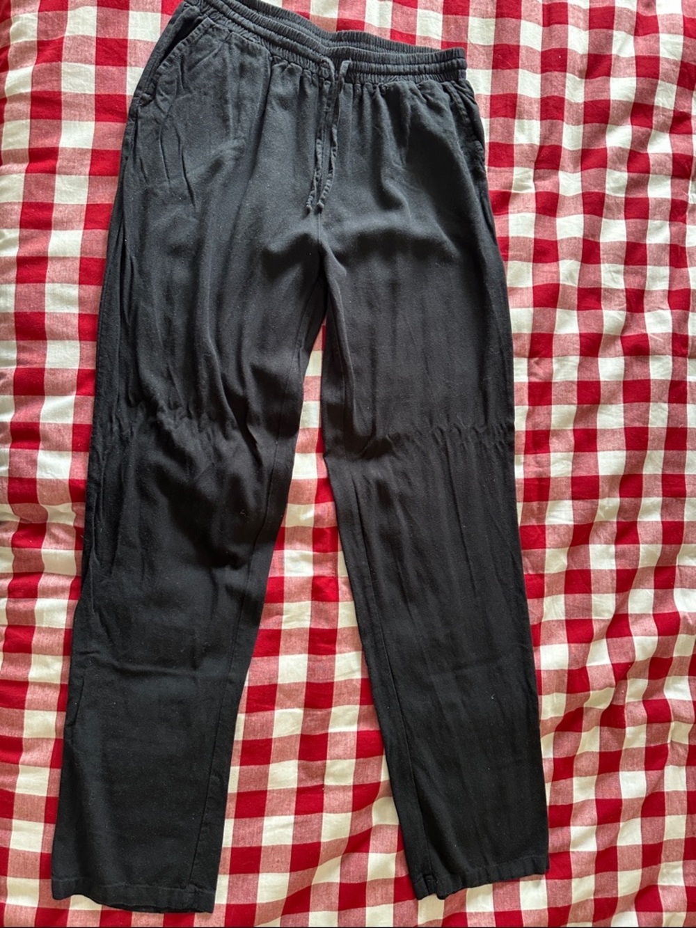 Black Casual Drawstring linen blend pants